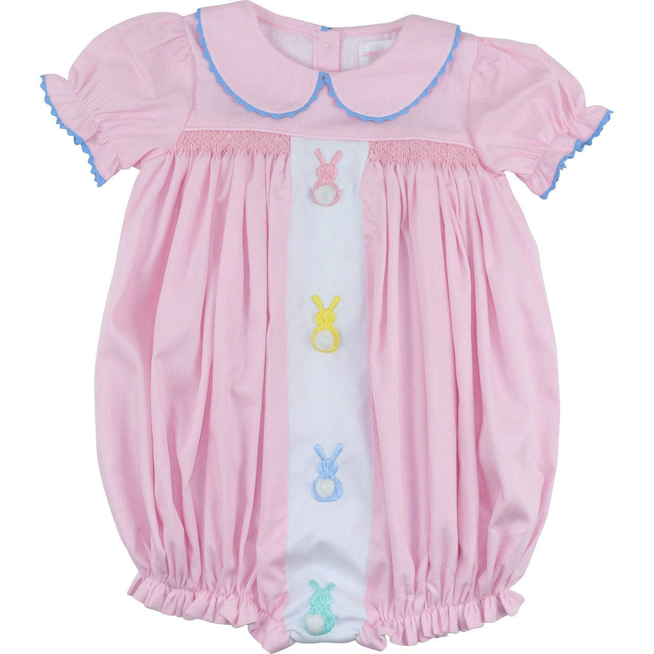 Pink Pique Embroidered Bunny Bubble