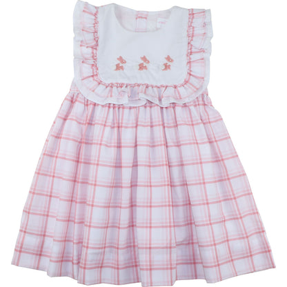 Pink Plaid Embroidered Bunny Dress