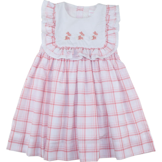 Pink Plaid Embroidered Bunny Dress