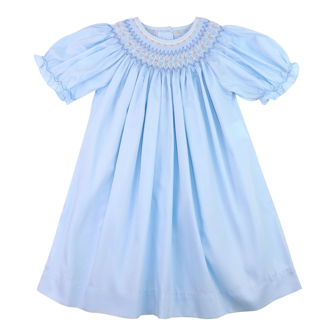 Blue Smocked Puff Sleeve Dress