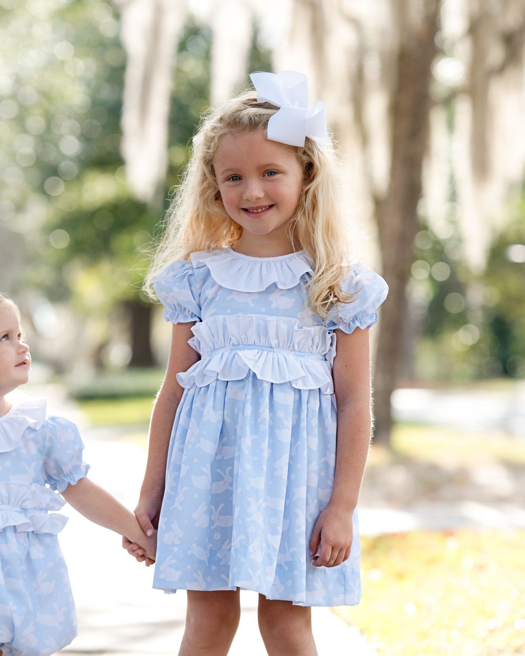 Blue And White Bunny Ruffle Dress