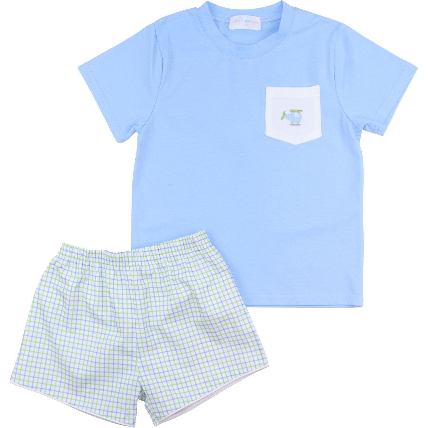 Blue And Green Windowpane Helicopter Short Set