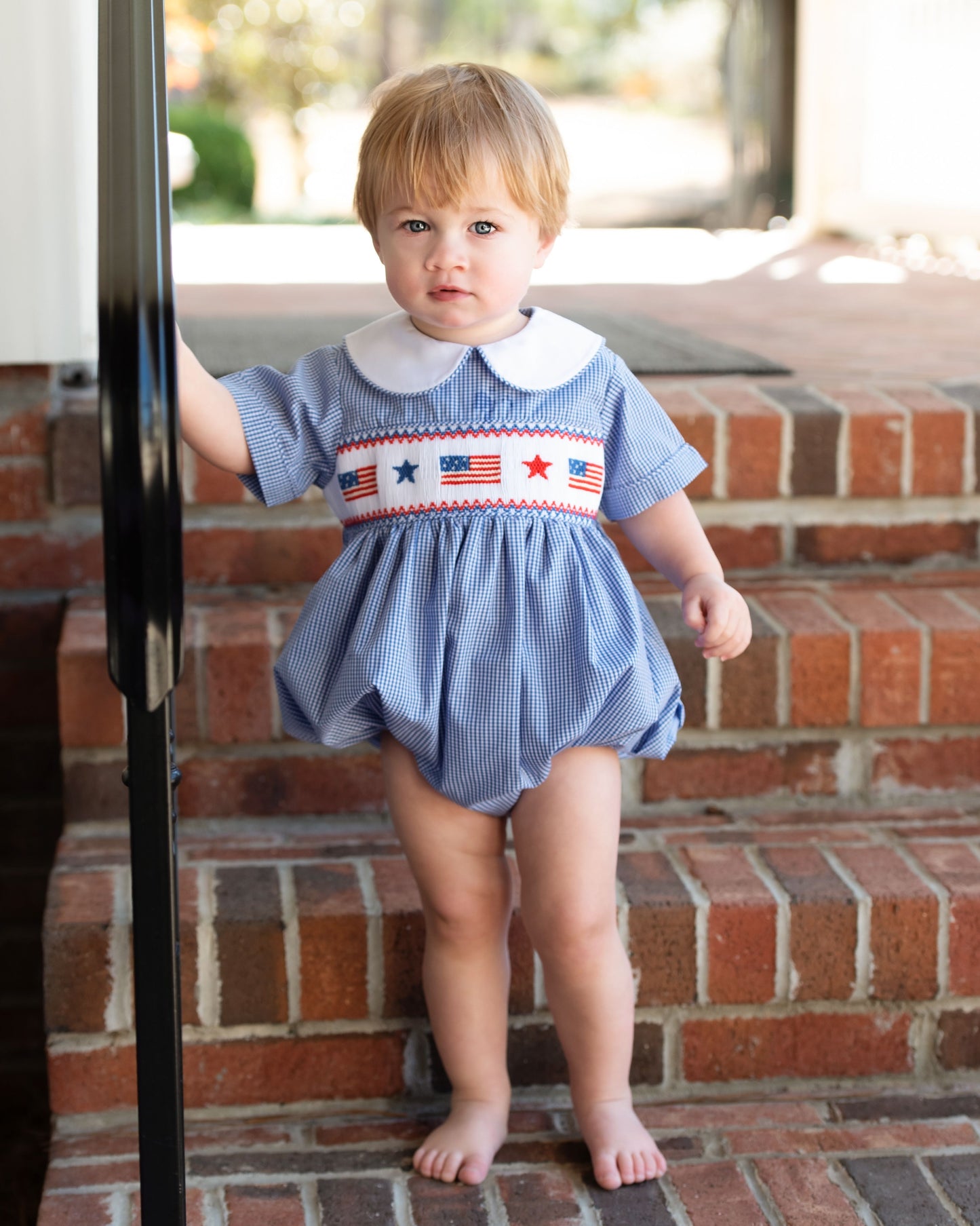 Navy Gingham Smocked Flag And Star Bubble