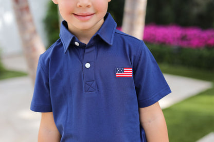 Navy Embroidered Flag Knit Polo