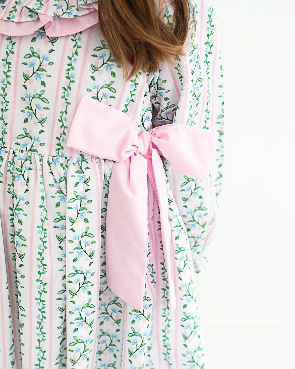 Pink And Green Floral Vines Bow Dress