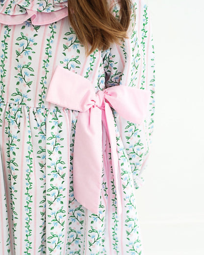 Pink And Green Floral Vines Bow Dress