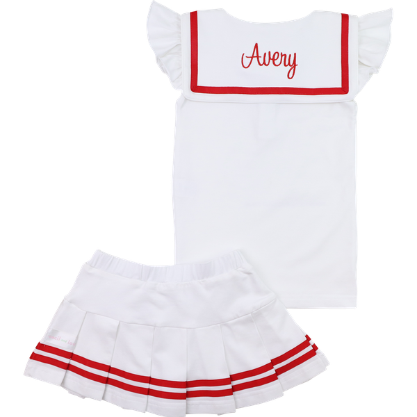 Red And White Knit Sailor Collar Tennis Set