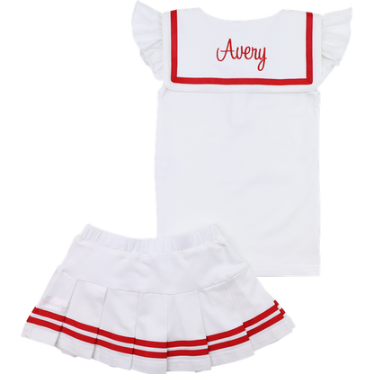 Red And White Knit Sailor Collar Tennis Set