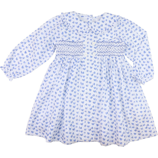 Blue Heart Print Smocked Dress