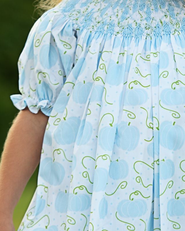 Blue And Green Smocked Pumpkin Dress