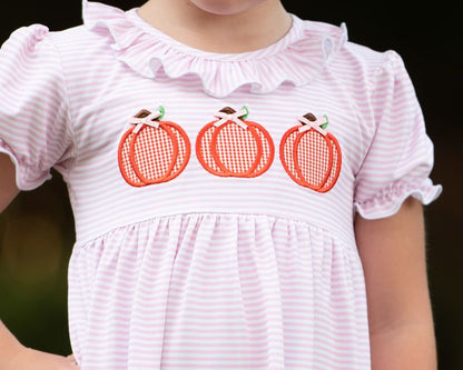 Pink Stripe Knit Applique Pumpkin Dress