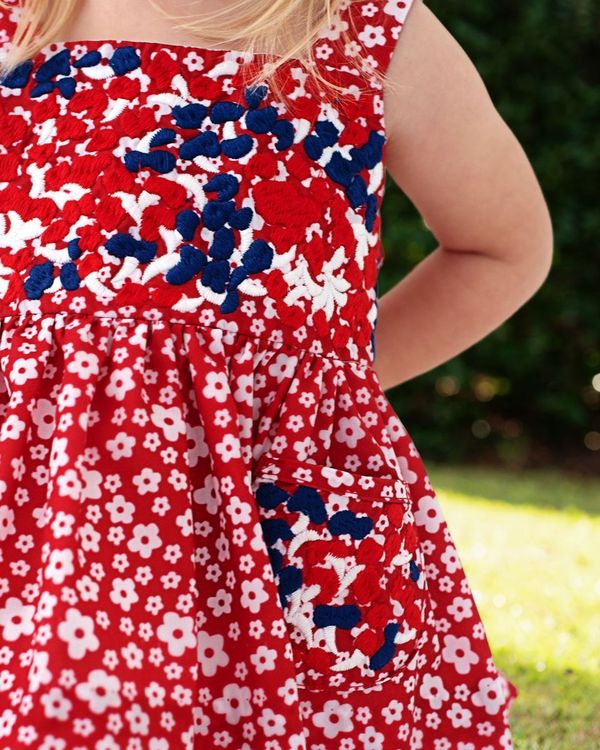 Red And Navy Embroidered Fiesta Diaper Set