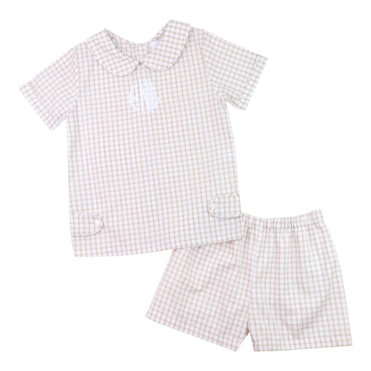 Khaki Windowpane Tab Short Set