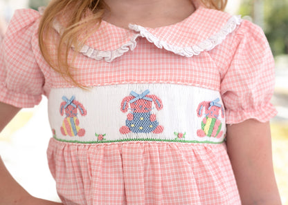 Pink Gingham Seersucker Smocked Easter Bunny Bubble