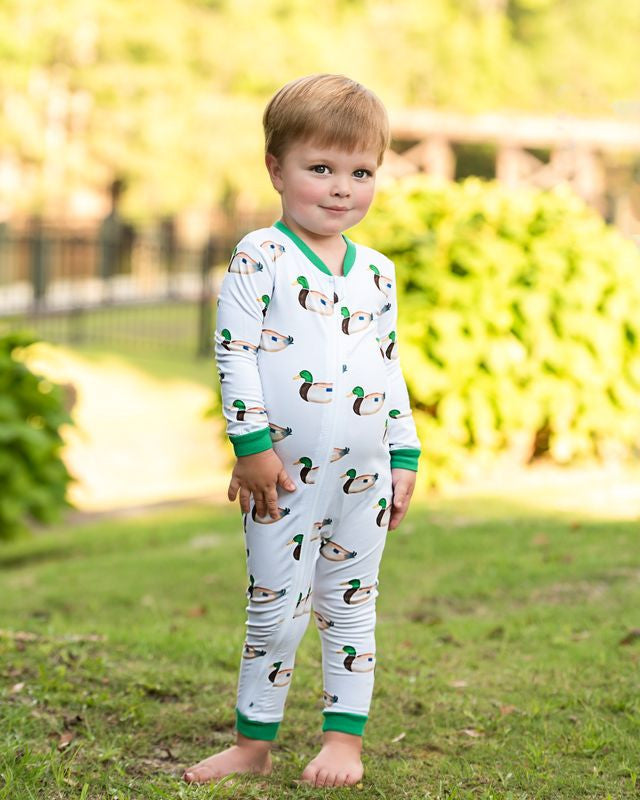 Green And White Knit Mallard Zipper Pajamas