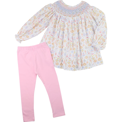 Pink And Blue Smocked Christmas Ornaments Legging Set