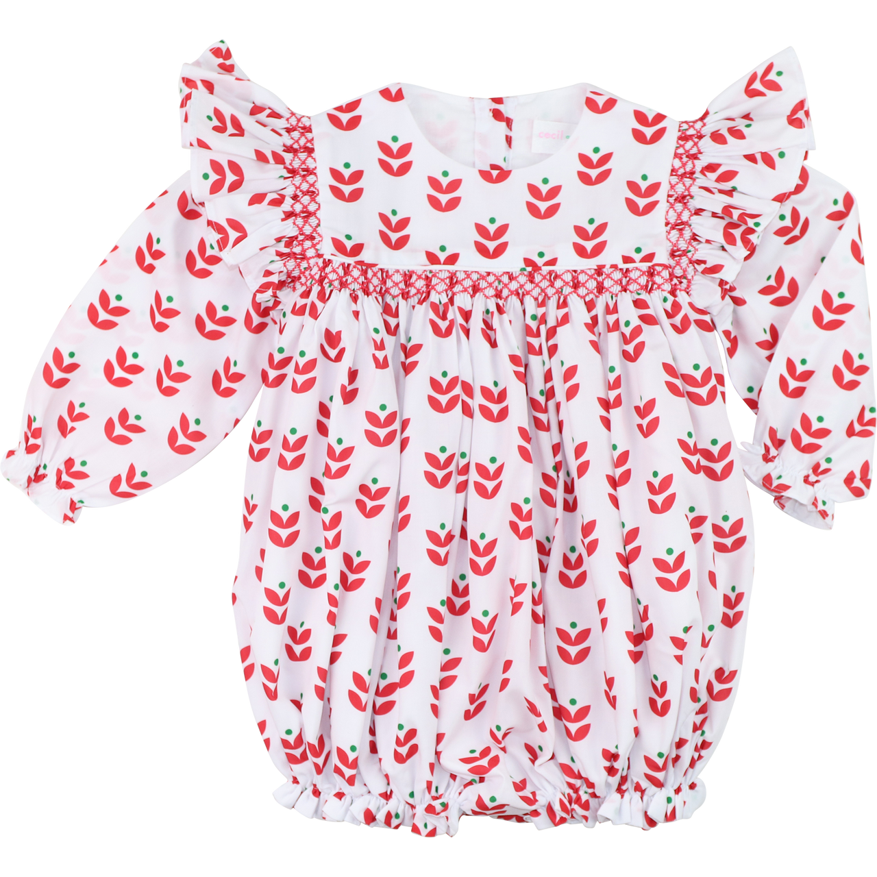 Holiday Block Print Smocked Bubble