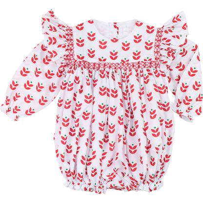 Holiday Block Print Smocked Bubble