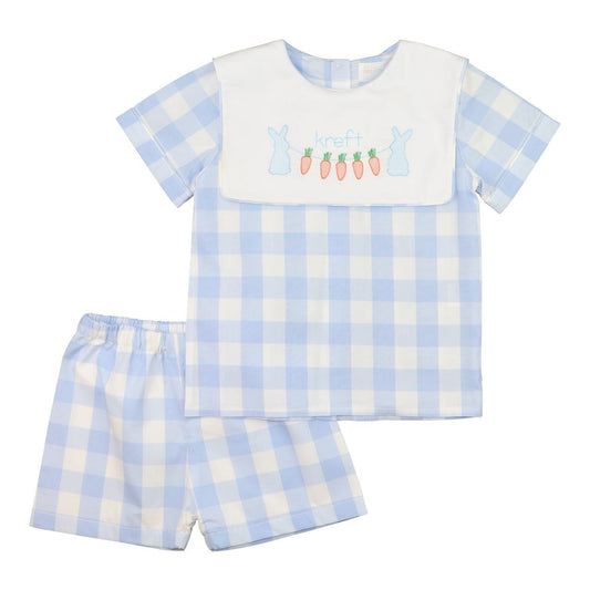 Blue Check Bunnies And Carrots Short Set