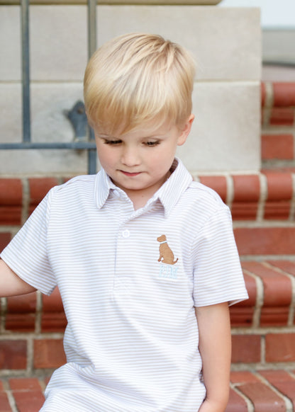 Khaki Striped Knit Lab Polo Shirt