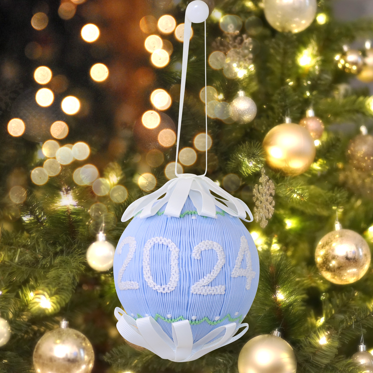 Blue Smocked 2024 Christmas Ornament