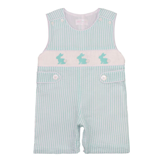 Mint Seersucker Smocked Bunnies Jon Jon