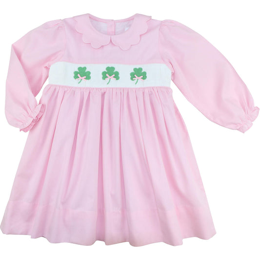 Pink Pique Smocked Shamrock Dress