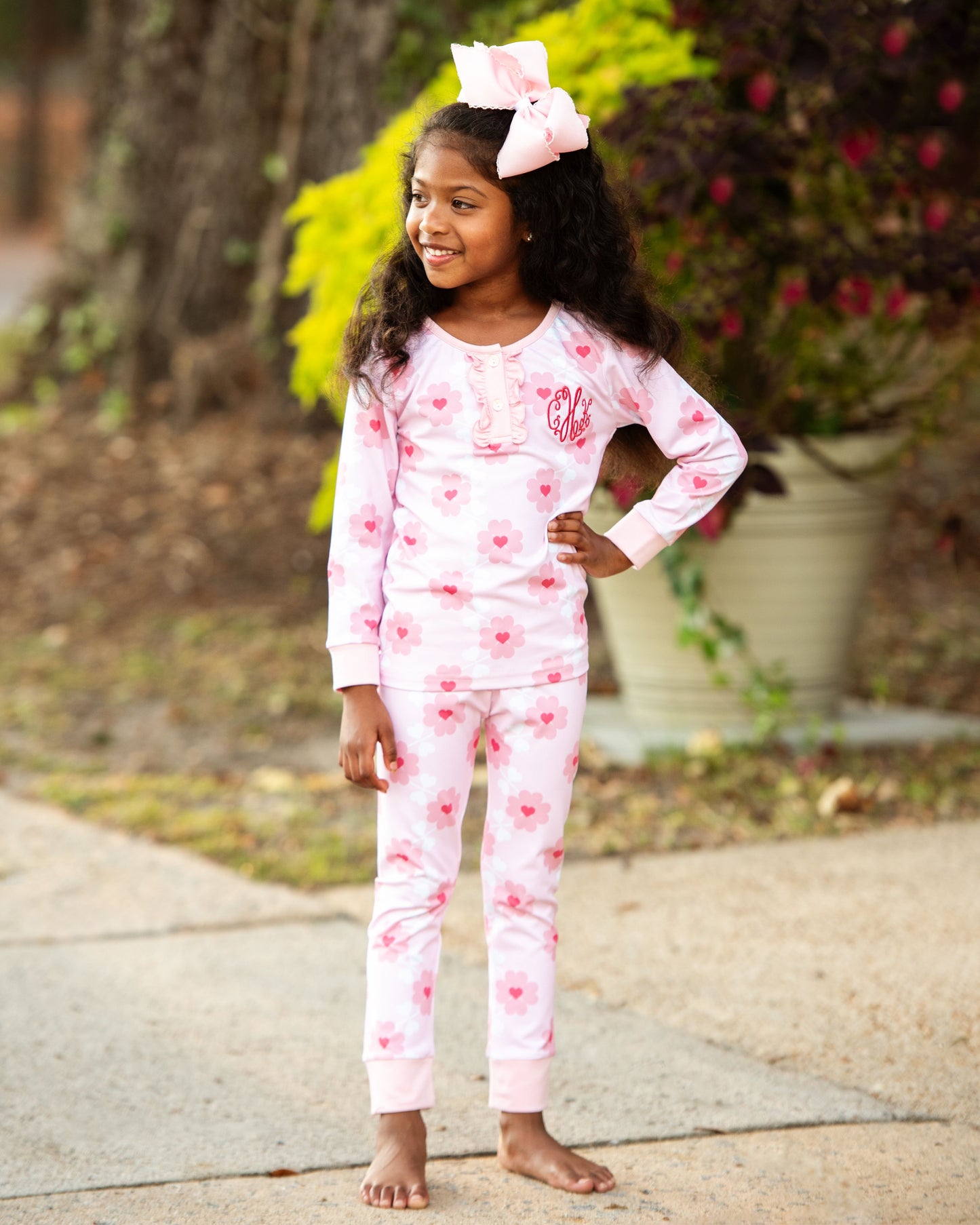 Pink Flower And Heart Knit Pajamas