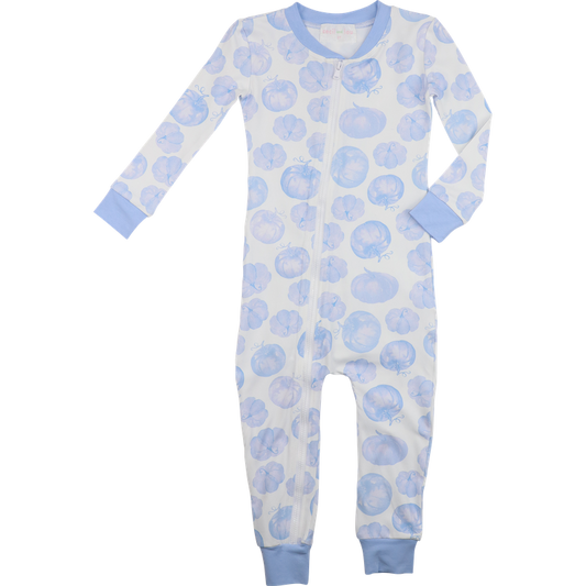 Blue Pumpkin Print Knit Zipper Pajamas