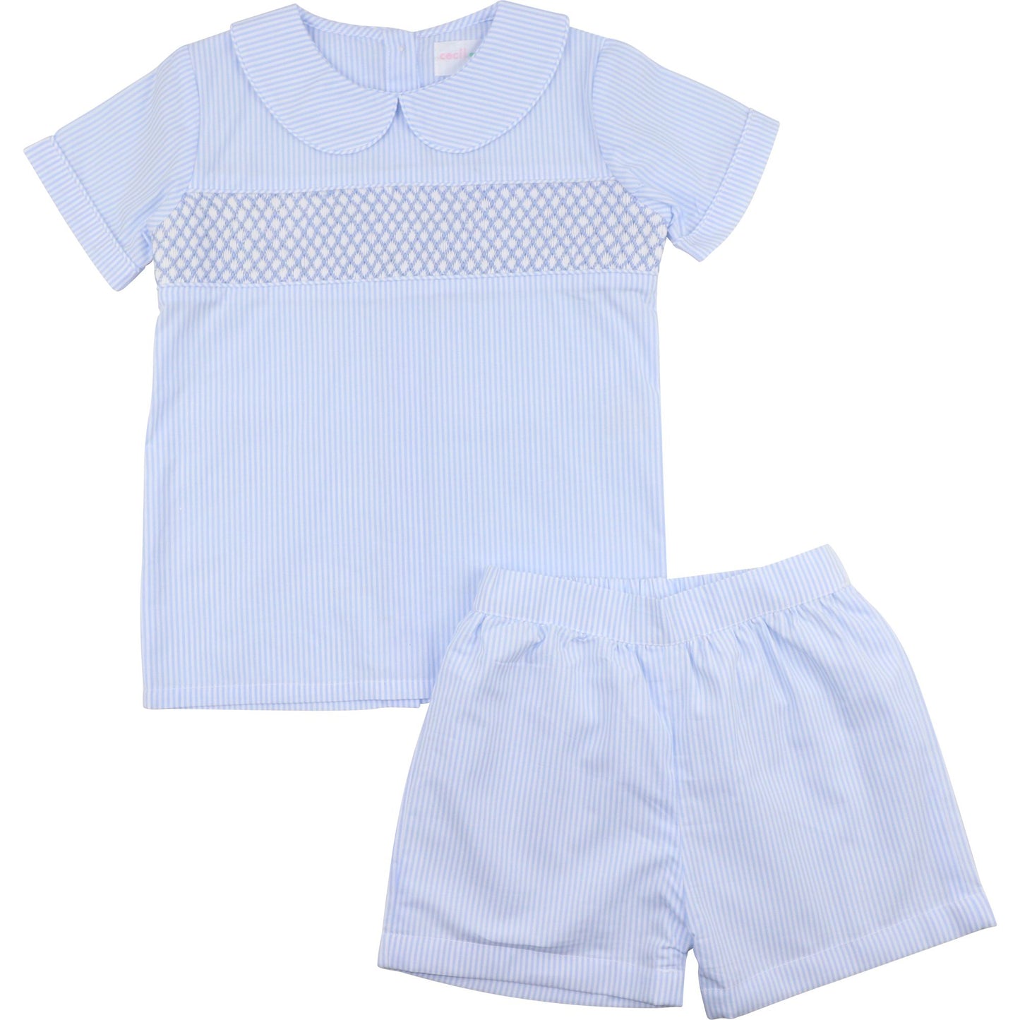 Blue Striped Smocked Short Set