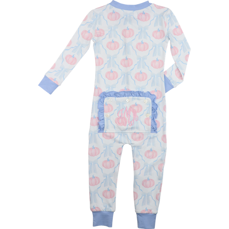 Pink And Blue Pumpkin And Bow Knit Zipper Pajamas