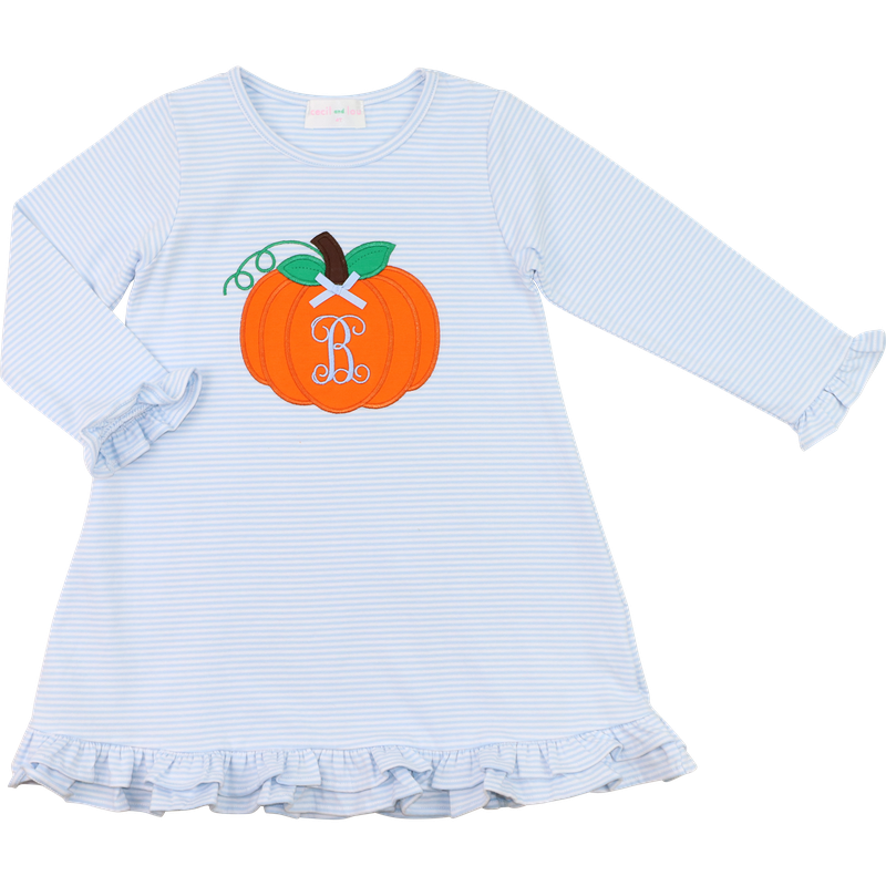 Blue Stripe Applique Pumpkins Dress