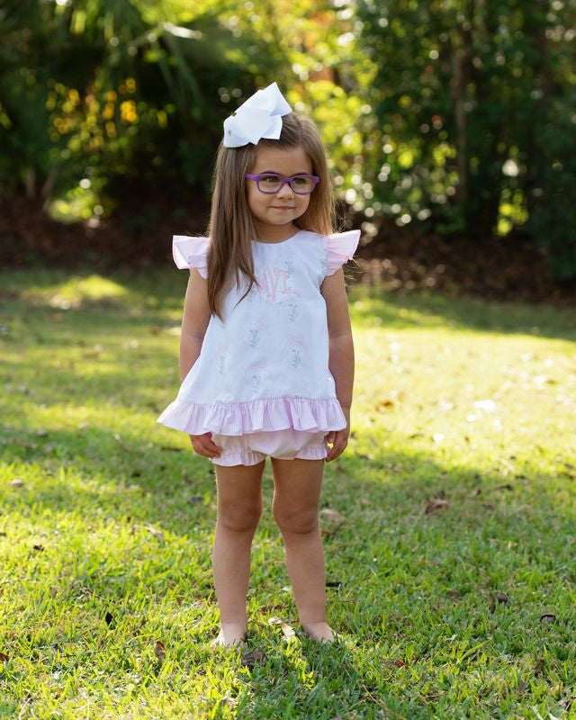 Pink Floral Bow Diaper Set