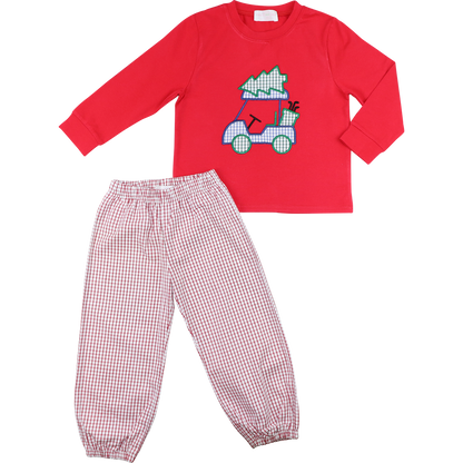 Red Windowpane Applique Christmas Golf Cart Pant Set