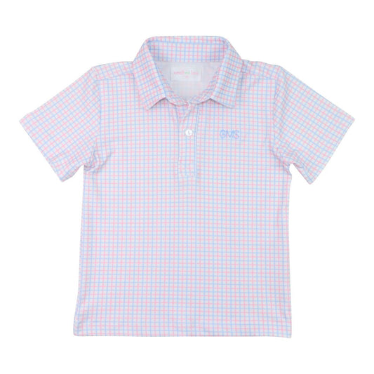 Pink And Blue Windowpane Knit Polo