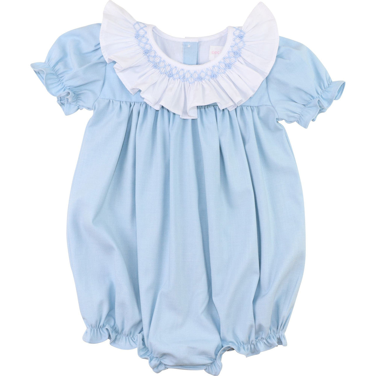 Blue Smocked Ruffle Collar Bubble