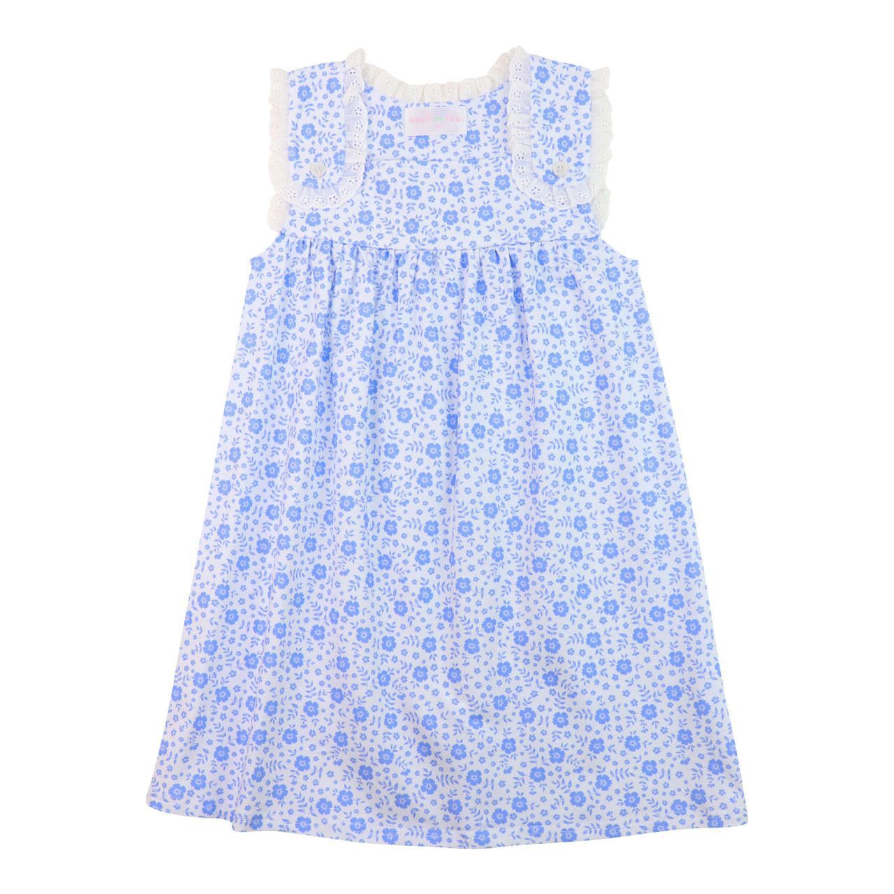 Blue Floral Knit Eyelet Dress