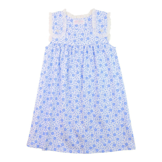 Blue Floral Knit Eyelet Dress