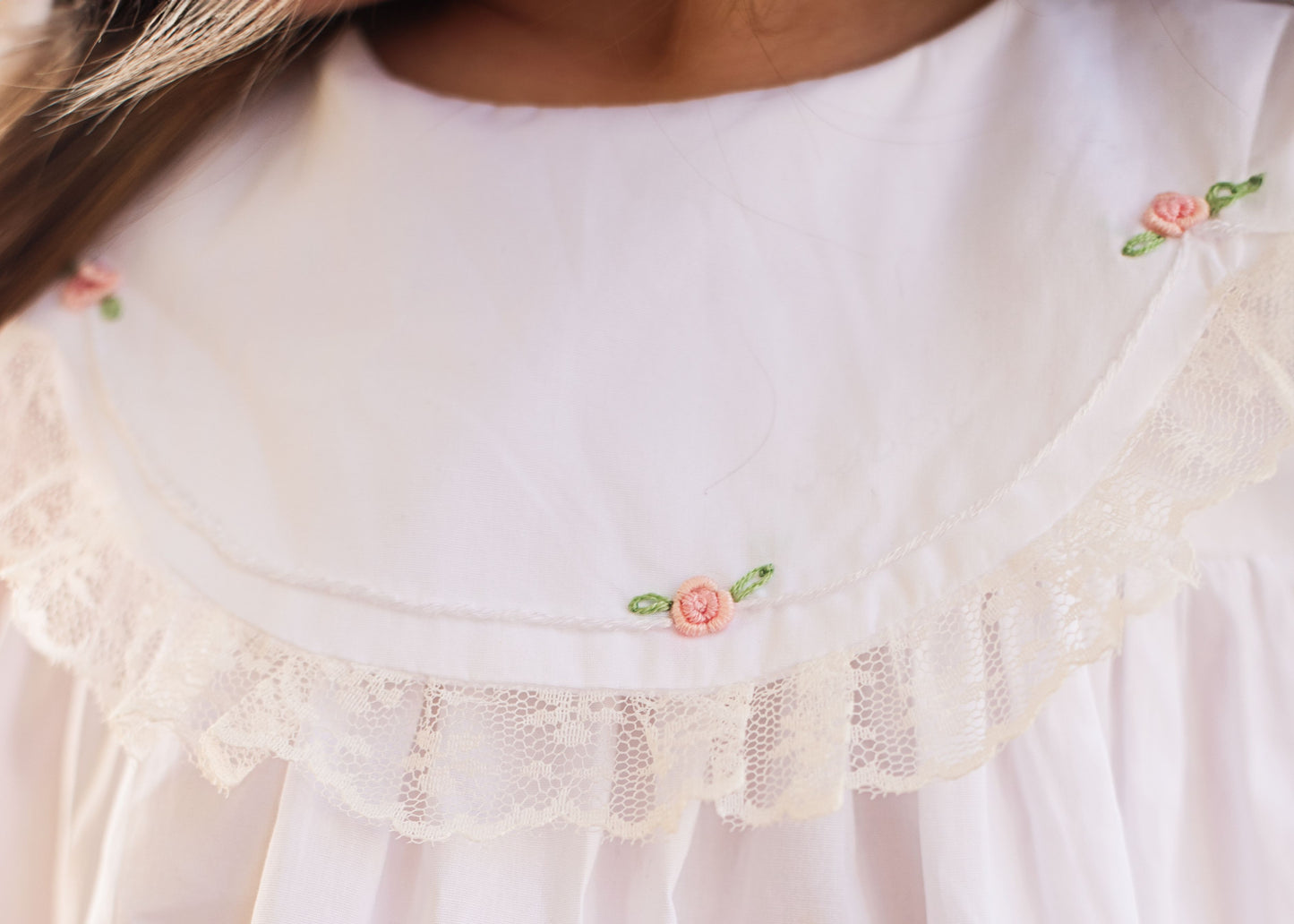 White Embroidered Rosette Dress