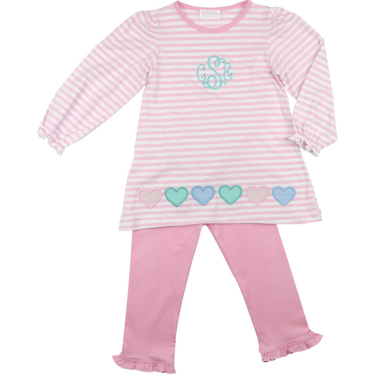 Pink Knit Stripe Pastel Hearts Legging Set