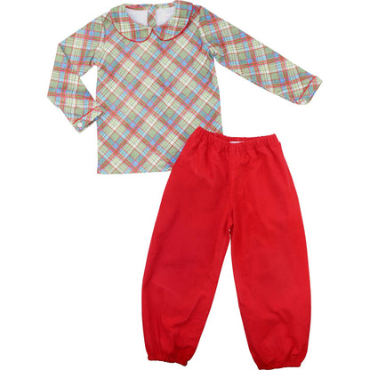 Corduroy Plaid Ankle Pant Set