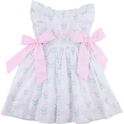 Pink And Green Hydrangea Bow Dress