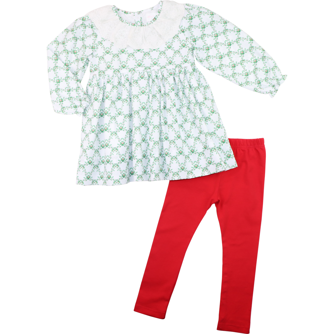 Green And White Christmas Holly Eyelet Legging Set