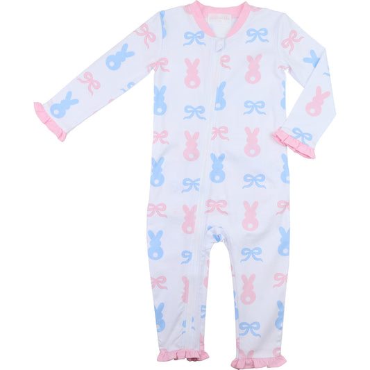 Blue And Pink Knit Bunny Zipper Pajamas