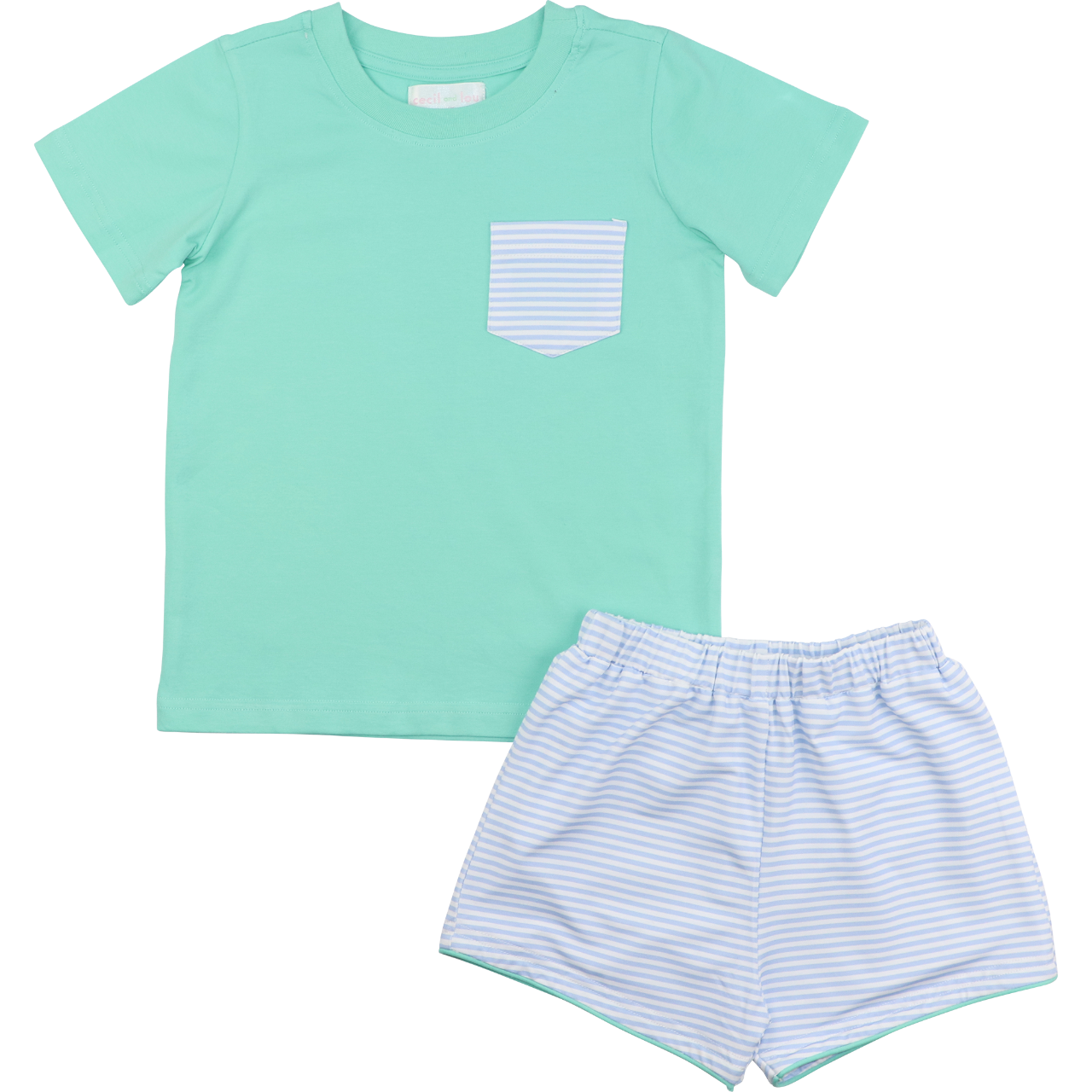 Mint And Blue Striped Knit Short Set