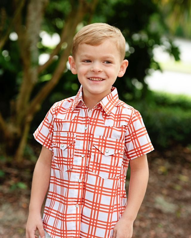 Orange Plaid Collegiate Pearl Snap Shirt