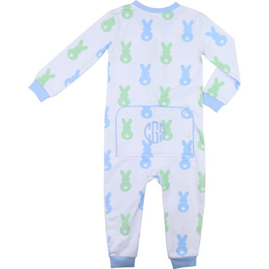 Blue And Green Knit Bunny Zipper Pajamas