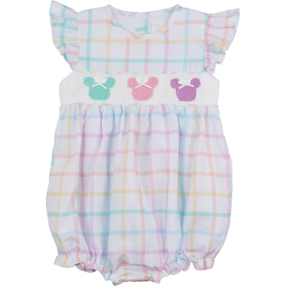 Pastel Windowpane Check Smocked Mouse Ears Bubble