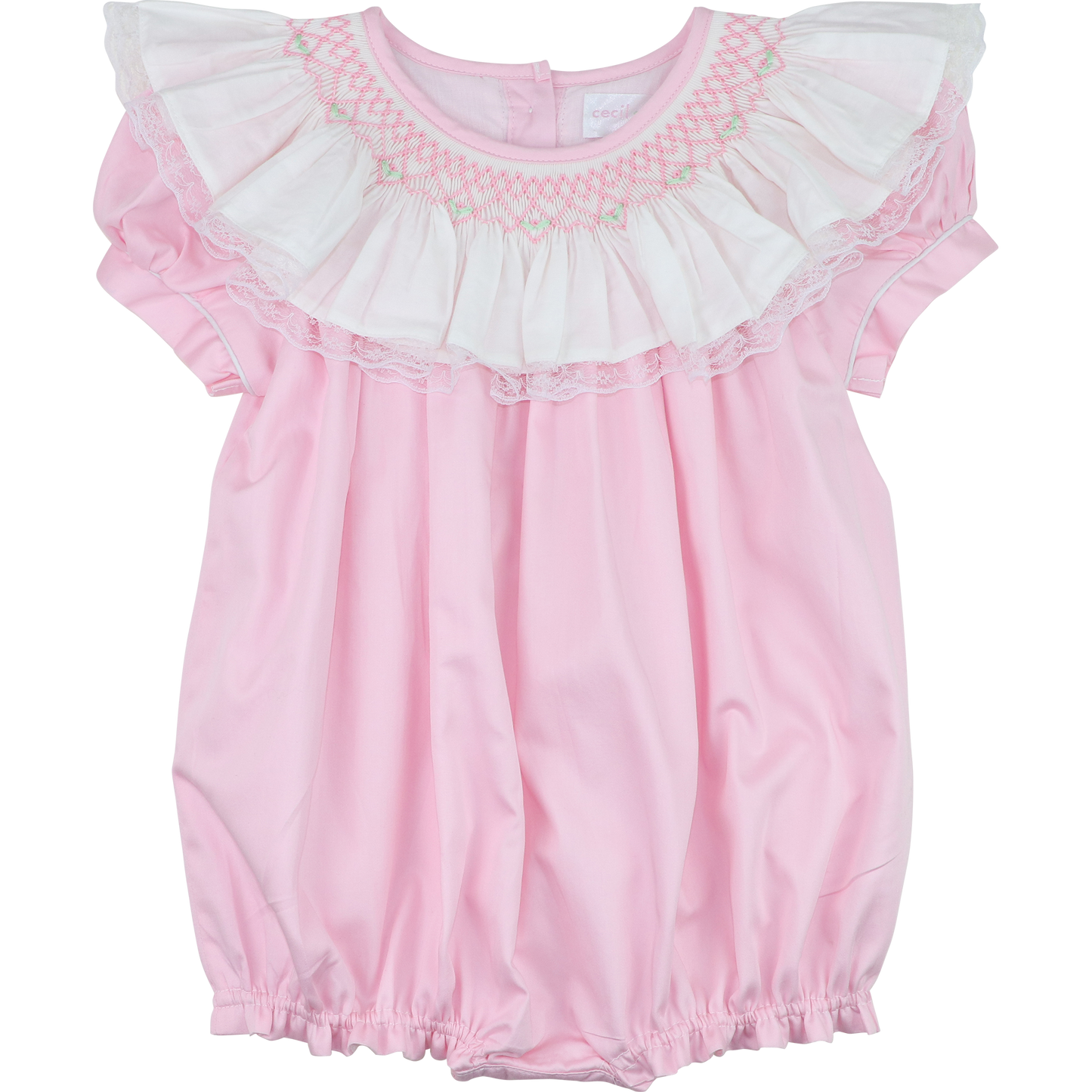 Pink Smocked Ruffle Neck Bubble