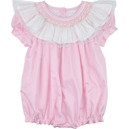 Pink Smocked Ruffle Neck Bubble